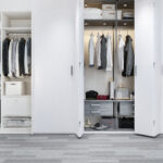 3d rendering minimal scandinavian wood walk in closet with wardrobe